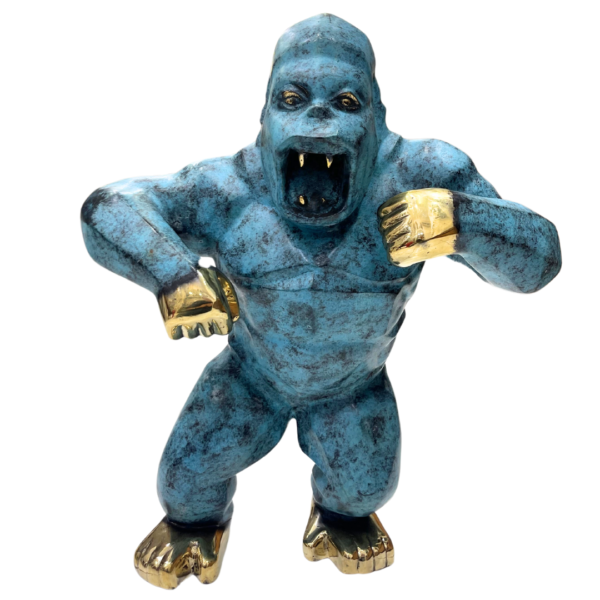 Angry King Kong Bronze Sculpture – Blue Gold Polish