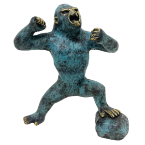 Angry Kingkong Bronze Sculpture – Blue Gold Polish (Small)