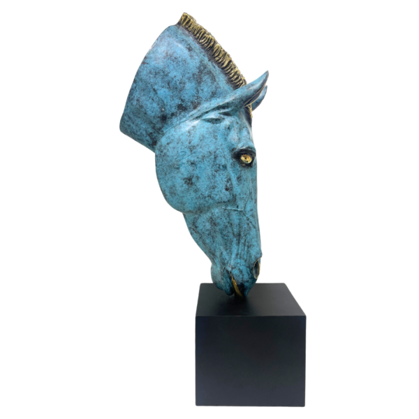 Bull Head Bronze Sculpture – Blue Gold Polish