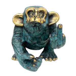 Middle Finger Ape Bronze Sculpture – Blue Gold Polish