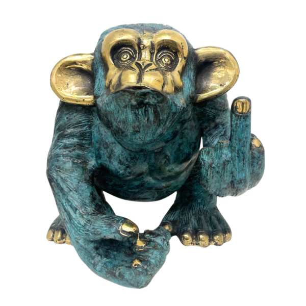 Middle Finger Ape Bronze Sculpture – Blue Gold Polish