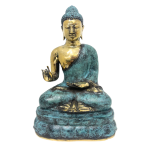 Sitting Buddha Bronze Sculpture – Blue Gold Polish