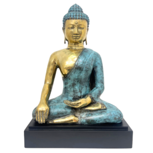 Sitting Buddha Bronze Sculpture – Blue Gold Polish