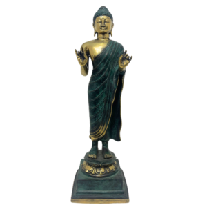 Standing Buddha Bronze Sculpture – Green Gold Polish